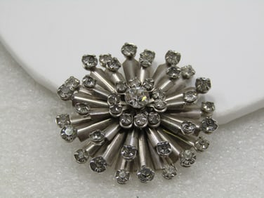 Vintage Rhinestone Starburst Blossom Brooch, 1.75"