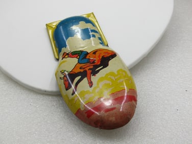 Vintage Kirchhof Litho Bullrider Large Clicker Toy