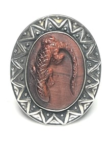 Estate Carolyn Pollack Sterling Silver Carved Redstone Lizard Ring