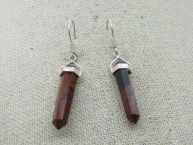 Sterling Silver Brown Black Agate Prisim Earrings, Pierced