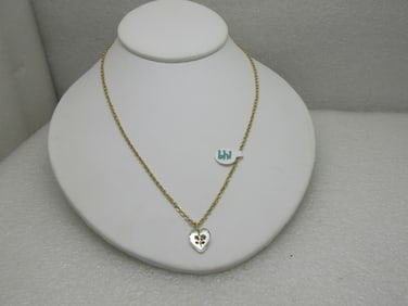 Vintage Aurora Borealis Rose Heart Necklace Germany Gold Tone 18"