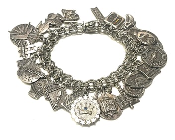 Vintage ABWA American Business Woman Association Loaded Sterling Silver Charm Bracelet