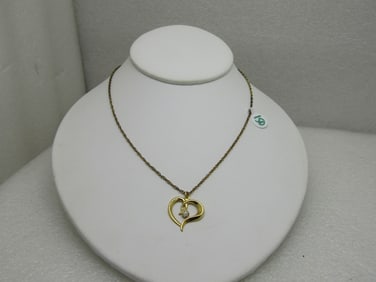Vintage Aurora Borealis Rose Heart Necklace Germany Gold Tone 18"