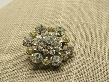 Vintage Clear Rhinestone Blossom Brooch, 1-1/8", 1940's