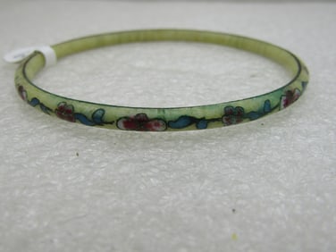 Vintage Tan Cloisoinne Floral Bangle Bracelet 7.25" Inside