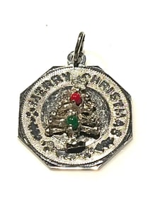 Vintage Merry Christmas Octagon Christmas Tree Disk Charm