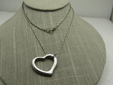 Vintage Open Heart Necklace, 26" Chain