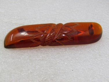 Vintage Carved Amber Lucite Brooch, 3.5", 1930's-1940's