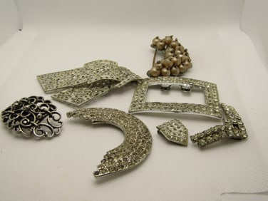 Vintage Lot Rhinestone Shoe Clips, Buckles, Brooches - 8 Pcs, Repurpose/Repair/Wear