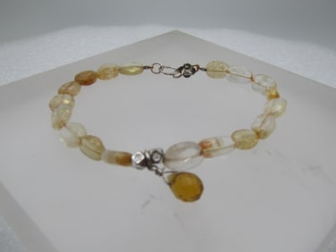 Vintage Sterling Stone & Crystal Drop Bracelet, Signed Marsala, 1980's-1990's, 7.5"