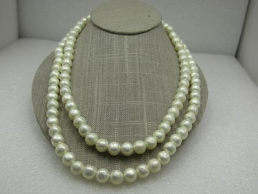 Vintage Faux Baroque Double Strand Pearl Necklace, 20"