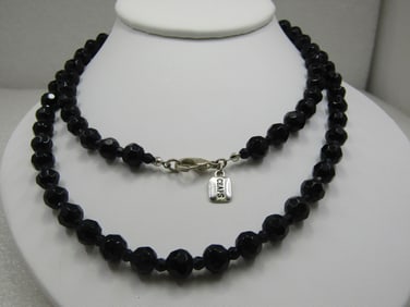 Vintage Black 8mm Black Beaded Necklace, 34" Signed Chaps