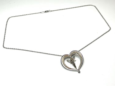 Vintage Sterling Silver Two-Tone Tinker Bell Heart Necklace
