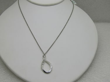 Vintage Silver Tone Rhinestone Pendant On 17" Chain