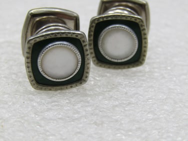 Vintage Snap Link Green Enamealed MOP Cufflinks