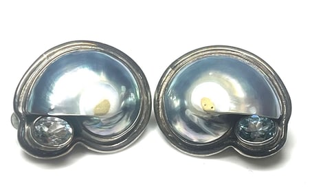 Estate Amy Kahn Russell Shell and Blue Topaz Sterling Silver Earrings