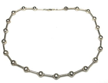 Vintage Sterling Silver Bead Ball Tube Necklace