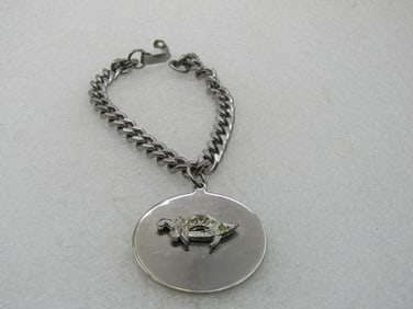 Vintage Shriner's Rhinestone Saber Charm Bracelet, 7", Stainless