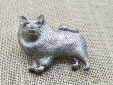 Vintage Pewter Husky/Keeshond Tack Pin/Brooch, 1.25"