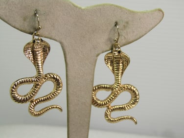 Vintage Cobra Snake Pierced Earrings, Costume, 1980's-1990's