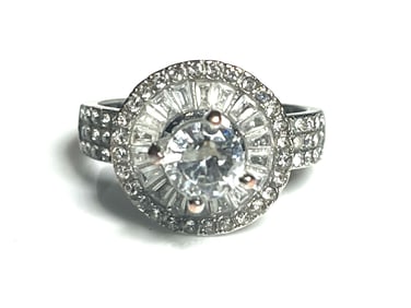 Vintage Sterling Silver CZ Engagement Ring