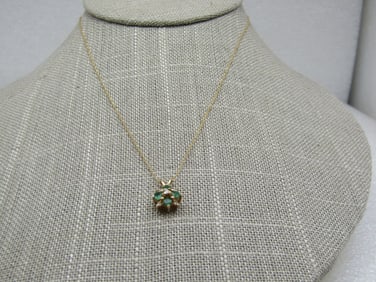 Vintage 14kt Emerald Diamond Necklace, 20"