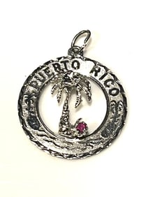 Vintage Puerto Rico Sterling Silver Palm Tree Disk Charm