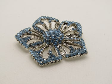 Vintage Aqua Rhinestone Blossom Brooch, 2"