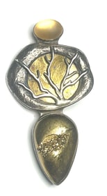 Estate Amy Kahn Russell Echo of the Dreamer 22k Gold in Crystal over Drasy and Sterling Silver