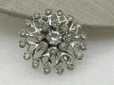 Vintage Rhinestone Brooch, 1960's, Silver Tone, 1.5"