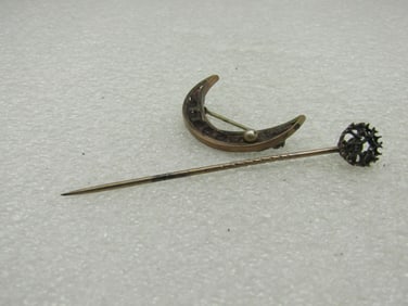 Victorian Stick Pin & Crescent Pins, Repurpose