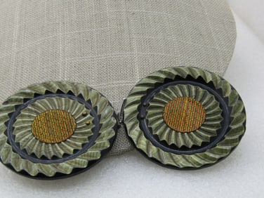 Vintage 2 Pc Celluloid Dress Buckle Set, 1930's-1940's with Sew-on Loops
