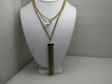 Vintage Double Strand Gold Tone Tassel Necklace 34"