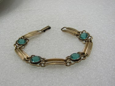 Vintage 12Kt GF Over Sterling Rhinestone Bracelet, Signed Sturdy, 7"