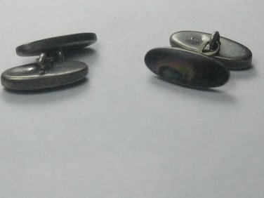 Vintage Sterling Silver Abalone Cufflinks, Unisex, 5/8" Ovals, 1930's-1940's