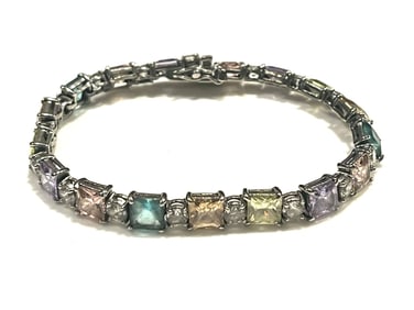 Vintage Colorful Sterling Silver Tennis Bracelet