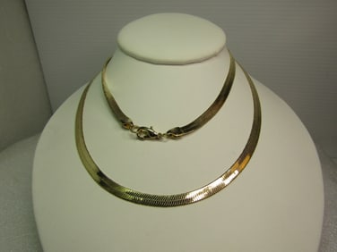 Vintage Gold Tone Herringbone 30" Necklace, 5mm, 1980's-1990's