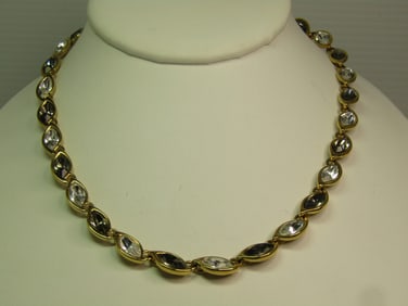 Vintage Monet Clear & Smoky Rhinestone Necklace, 17", 1970's-1980's