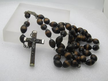 Vintage Black Wooden Beaded Rosary, Italy, Possibly Priest's , Mid-Century