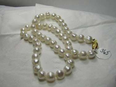 18" White Freshwater Potato Pearl Necklace, Gold Tone Filigree Clasp, 7.7mm to 8.5mm