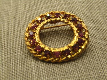 Vintage Pink Rhinestone Circle Brooch, 1-1/8", 1960's