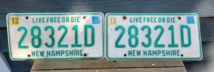New Hampshire license plate 1980 Matching Pair