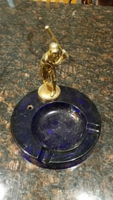 Antique blue glass ashtray baseball batter