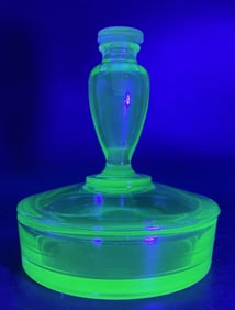 HTF Fostoria Topaz Vaseline Uranium Glass Perfume Bottle Powder Box Jar
