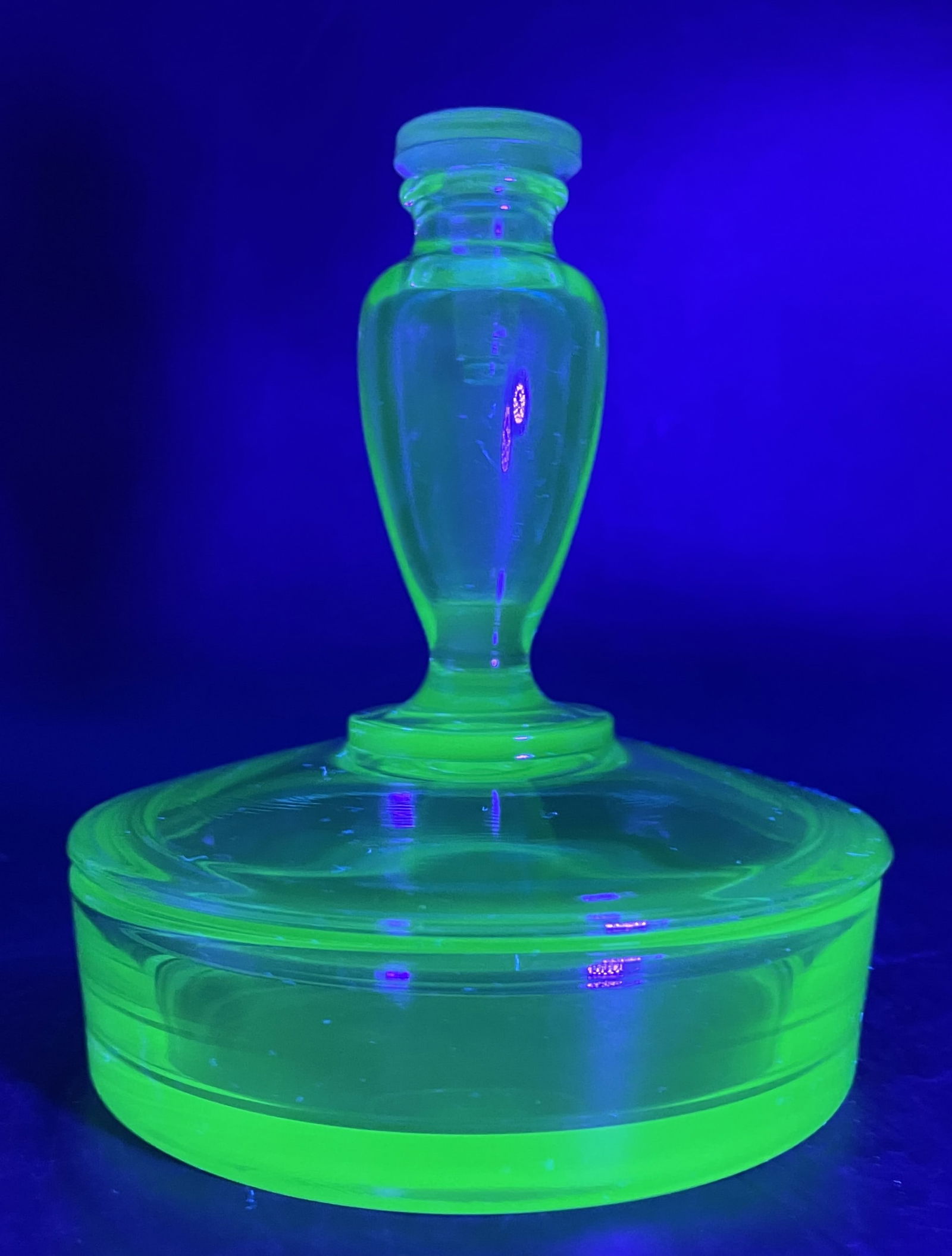 HTF Fostoria Topaz Vaseline Uranium Glass Perfume Bottle Powder Box Jar (1 of 7)