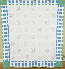 30's Ruby McKim Floral Quilt, Picket Fence Border
