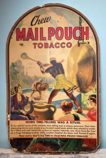 Rare Mail Pouch Tobacco Cardboard Advertising Original Vintage Tobbaciana: Title: Rare Mail Pouch Tobacco Cardboard Advertising Original Vintage Tobbaciana Date/Period: approx 1920-30's Dimension: approx 33.75 x 21 Material: cardboard Additional Information: Very hard to fin
