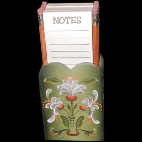 Vintage Folk Art Note Pad Holder & Pencils