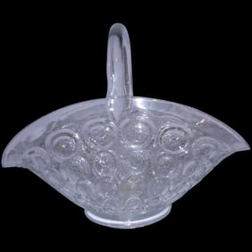 Large Vintage Circle or Oval Pattern Glass Basket