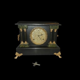 Vintage Black Wood Mantle Clock